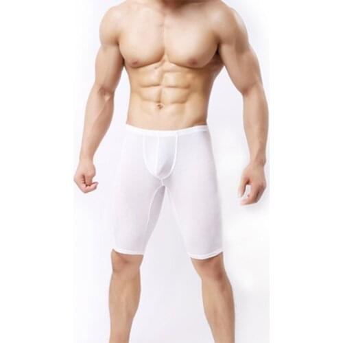 Mens Ultrathin Vogue Sleep Bottoms Casual Interest Closefitting Comfortable Pyjama Middle-Pants U Convex Pouch Erotic Lingerie