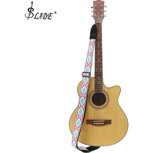 Durable Jacquard Weave Double Fabric Guitar Strap Genuine Leather Cow Suede Ends with for Acoustic Electric Guitar Bass