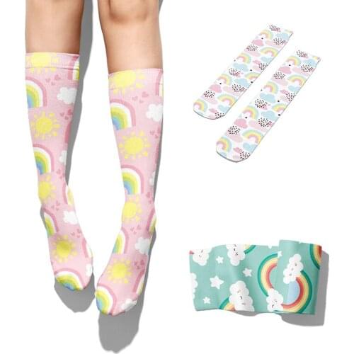 Rainbow Pink Kawaii Cotton Socks Women Girls Cute Cartoon Mid-tube Funny Harajuku Cotton Socks Casual Spring Autumn Socks Women