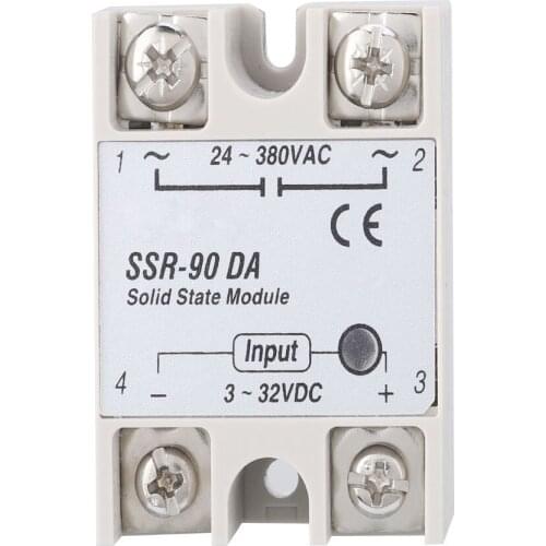 SSR-90DA 90A Solid State Relay Module SSR DC-AC Input 3-32V DC No Switching Spark Fast Switching Speed No Noise Anti-Vibration