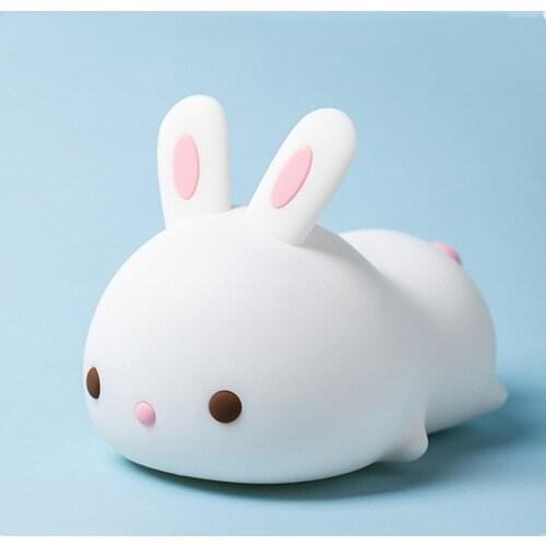 Touch Rabbit Night Lights Silicone Dimmable USB Rechargeable Lamps for Children Baby Gifts Cartoon Cute Animal Bunny Night Lamp