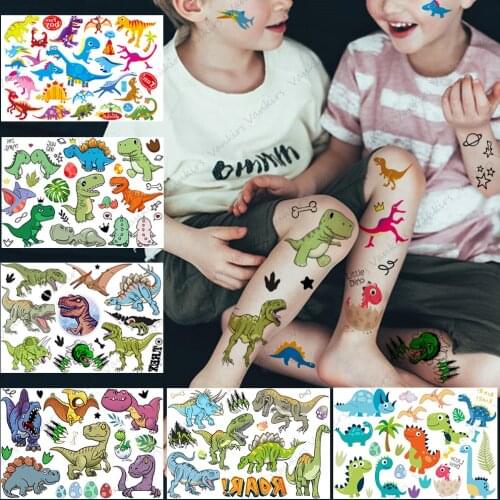 T-Rex Dino Temporary Tattoos Sticker Realistic Fake Body Art Arm Face Tattoo For Kids Children Boys Watercolor Dinosaur Tatoos