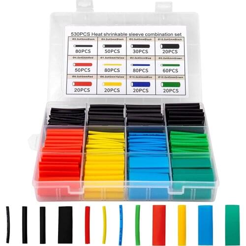 530/560PCS termoretractil Shrinking Tubing Assorted Wire Cable Insulation Sleeving,Thermoresistant tube Heat Shrink wrapping Kit