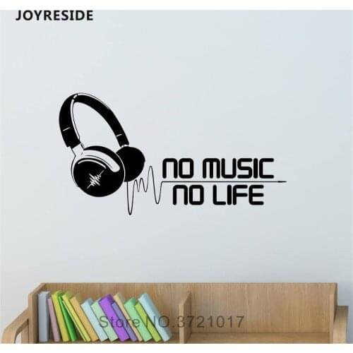 JOYRESIDE No Music No Life Wall Headphones Sticker Quotes Decals Vinyl Bedroom Living Room Decor Decoration Design Mural A1392