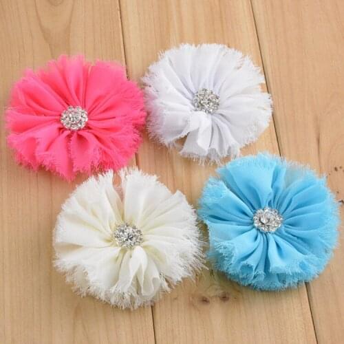Yundfly 3pcs Chiffon Flower With Rhinestone Button For Infant Toddler Hair Accessories Baby Headband Shabby Chic Hair Flowers