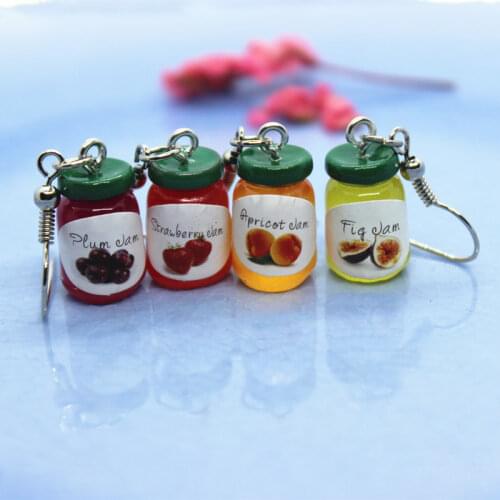 Funny Cute Simulated Strawberry Fruit Jam Drink Bottle Earrings Womens Fashion Creativity Accessories Unique Jewelry Gifts