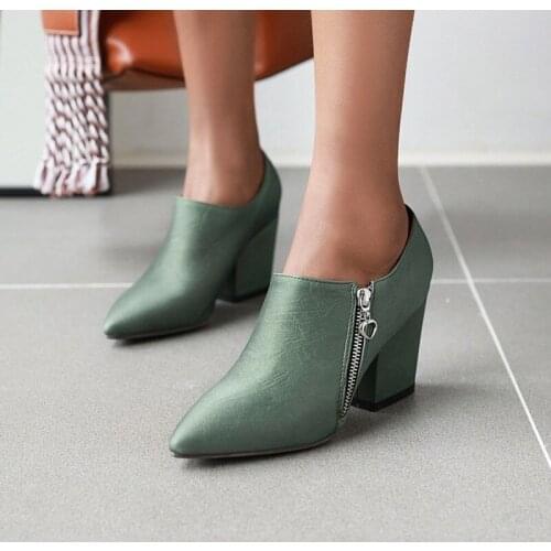 2020 New Arrival Ankle Boots Women Silk Pointed Toe Zip Chunky Heels Autumn Winter Short Boots Ladies Dress Shoes Pumps MAZIAO