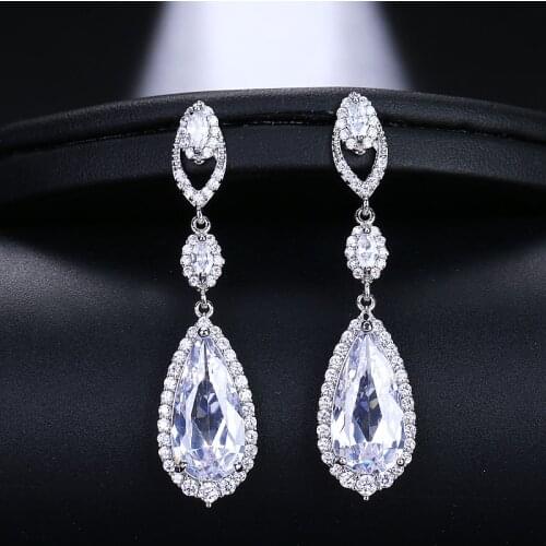 EMMAYA Luxury Bridal Four Colors Vintage Allure Crystal Waterdrop Long Drop CZ Earrings For Women Wedding Jewelry Gift