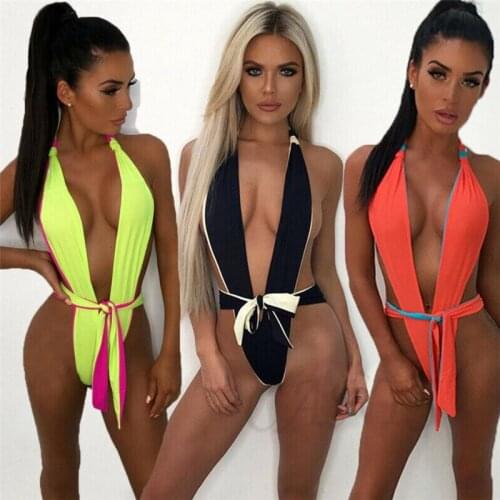Women Swimwear Body Suits 2019 Sexy Sleeveless Push Up Halter Lace-up Swimsuits Ladies Backless Bow Monokini Women Beachwear