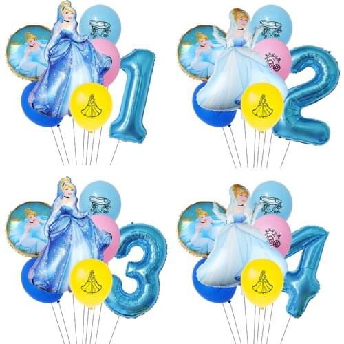 1Set Disney princess Cinderella Latex balloons baby shower 32inch number Birthday party decorations kids toys Childrens globos