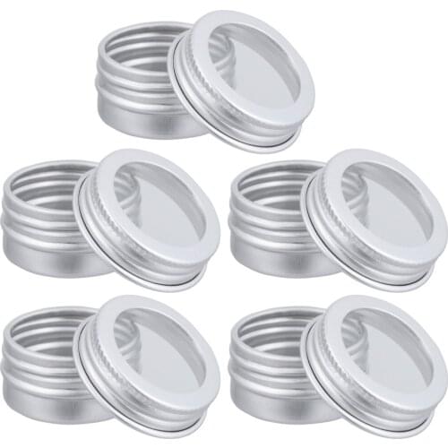 15pcs 5ML Aluminium Jar Clear Screw Lid Round Storage Boxes Ointment Boxes