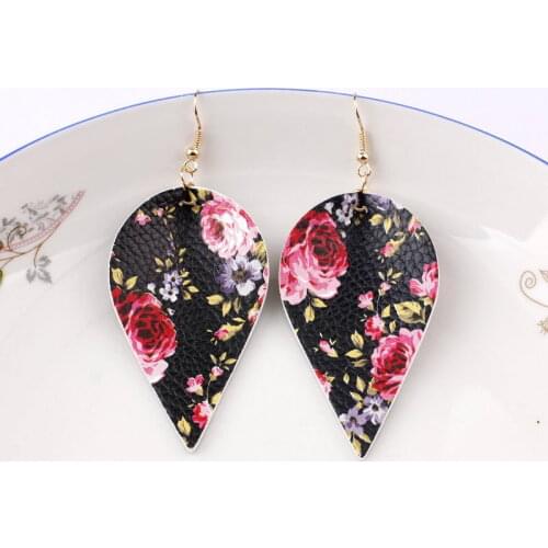 ZWPON 2019 Fashion Print Flower PU Leather Leaf Earrings for Women Summer Statement Leather Earrings Jewelry Wholesale