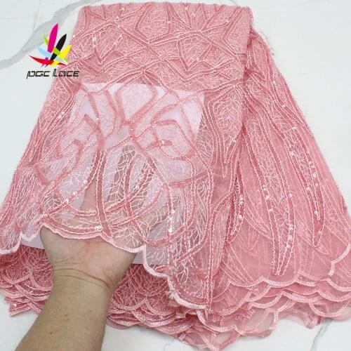 2021 Nigerian Burnt Orange Embroidered French Sequence Lace Fabric High Quality African Seuqins Lace Fabric For Party XZ2990B-4