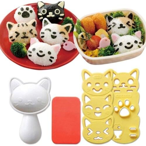 3pcs/set Sushi Mold Rice Ball Mold Cartoon Cat Pattern Sushi Bento Nori Kitchen Rice Decor Kits Sandwich for Baby Kids