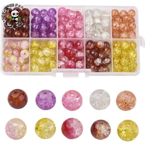 4mm/6mm/8mm/10mm Round Transparent Crackle Glass Beads Mixed Color