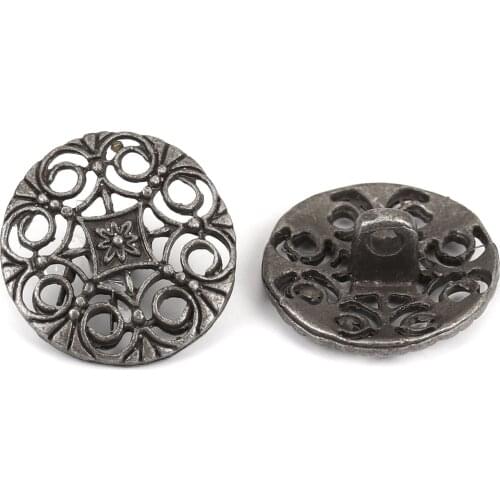 4PCs Zinc Based Alloy Metal Sewing Shank Buttons Round Silver Color Flower Hollow Carved 18mm( 6/8") Dia