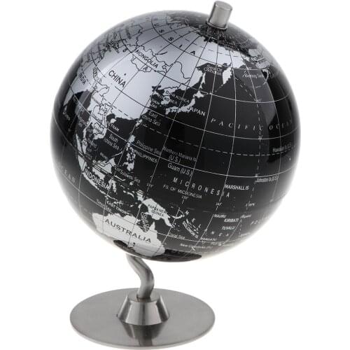 5.5 Inch Small Black Silver Illuminated World Globe Alloy Desktop Rotating World Map Globe, Kids Educational Toy Gift
