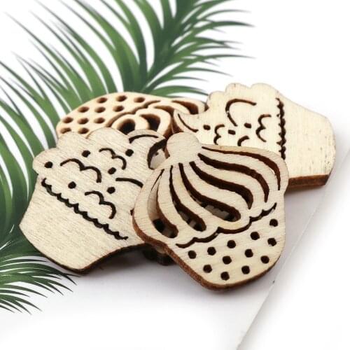 50Pcs/bag Mixed Style Cute Cartoon Cake Nature Wood Chips Decorative Embellishments Crafts Scrapbook Hand-made Graffiti Buttons