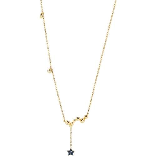 925 Sterling Silver Cubic Zircon Star Tassel Pendant Necklace Gold Clavicle Chain Necklace Jewelry For Women S-N547