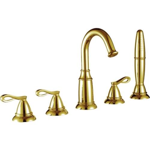 FREE SHIPPING pvd gold tub waterfall faucet bathtub faucet with handshower 5 pcs bathrun shower faucet