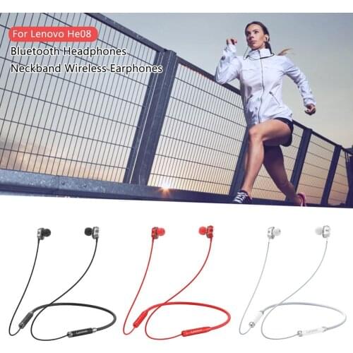 For Lenovo HE08 Bluetooth 5.0 Neckband Wireless Headphone Dual Dynamic 4 Driver Metal HiFi Stereo Sport Magnetic Headset