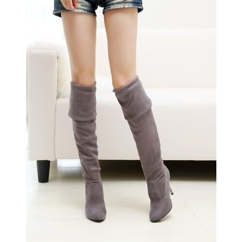 Elastic velvet boots womens fashion high heels stiletto pointed over the knee boots sexy large size womens shoes
