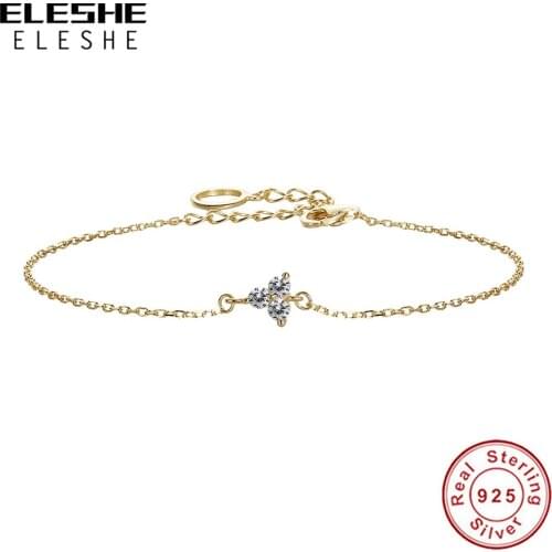 ELESHE 18K Gold Plated Chain Bracelet 925 Sterling Silve Small Lotus Charm Bracelets For Women Elegant Jewelry Christmas Gift