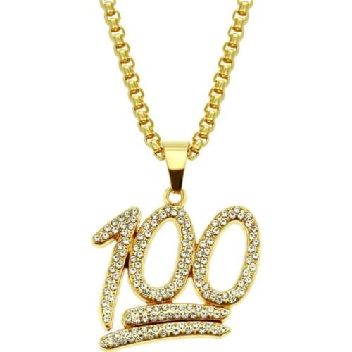 Hot Hip Hop Charm Pendants Rock For Men Jewelry Gift Number 100 Points Iced Out Bling Chains Gold Stainless Steel Necklace