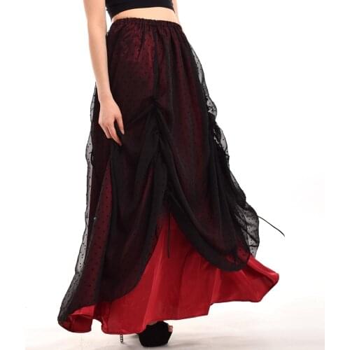 Elegant Long Skirt Women High Waist Lace Ruffle Skirts Gothic Vinatge Faldas Jupe Femme