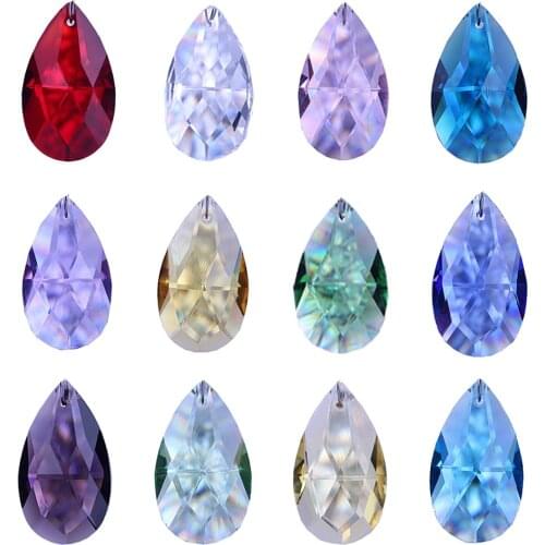 H&D 12PCS 38mm Multi-color Crystal Faceted Drops Chandelier Pendants Prisms Suncatcher Window Hanging Ornament Decoration