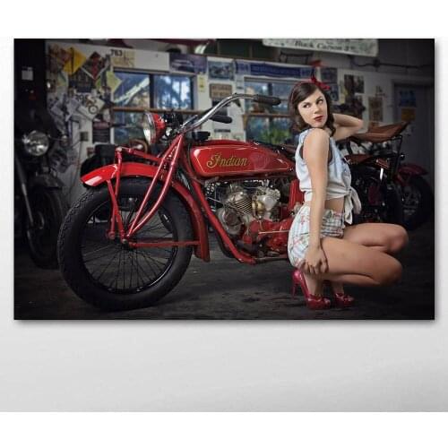 Pin-up Girl with Classic Vintage Motorcycles Retro Wall Art Poster Canvas Printed DIY Framed paintings For Room Decor
