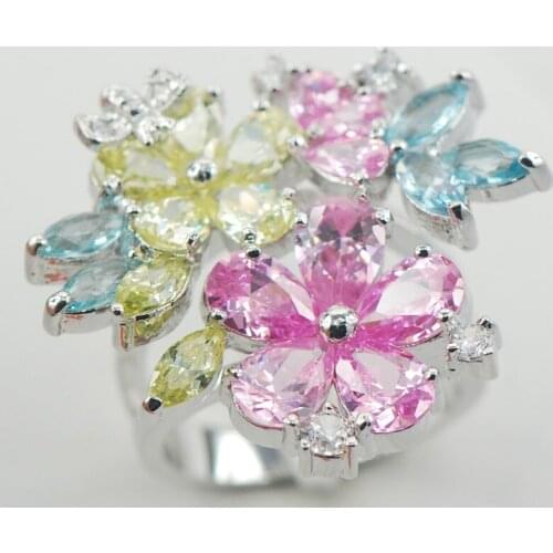 Peridot Pink Crystal Zircon 925 Sterling Silver Ring Size 6 7 8 9 10 11 A09