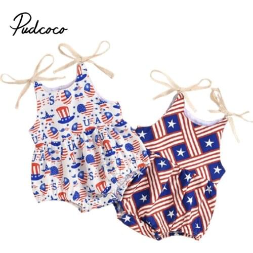 Babies Romper for Independence Day, Printing Pattern Sleeveless U-shaped Collar Jumpsuits