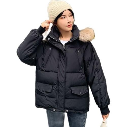 Korean Fashion 2021 New Parker Cotton Jacket Female Female Winter Coat Fur Collar Small Waist Short Winter Jacket Women