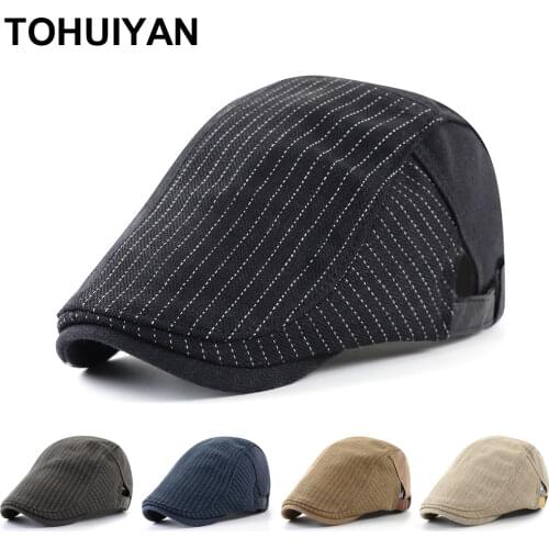 Hot Awesome Linen Newsboy Caps for Men Striped Driving Hats Winter Autumn Cap Women Adjustable Flat Hat Gorras Planas Ivy Hat
