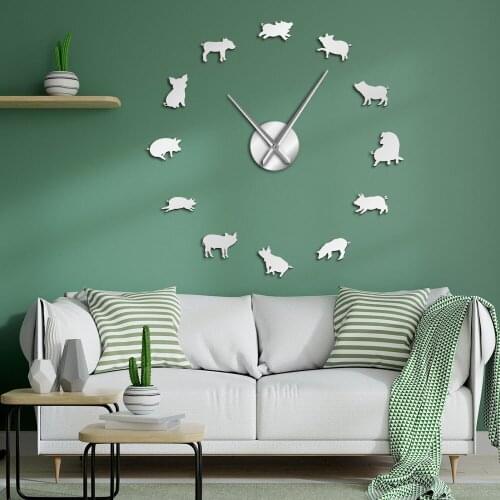 Cartoon Cute Pig Boar Quiet Sweep Wall Clock Piggy Modern Animal Wall Art Frameless Wall Watch Kid Rooms Nursery Wall Decoration