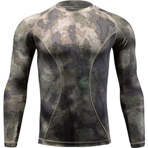 Men Quick Dry Stretch Long Sleeve Shirt Outdoor Sports Training Climbing Camouflage Tactical Combat T-shirt High Elasticity Tops
