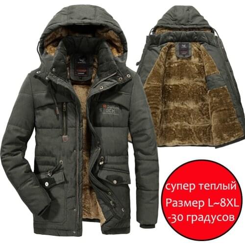 Men Winter Jacket Plus Size 8XL Thick Warm Parka Fleece Hooded Military Winter Coats Windbreaker Jackets Men Multi-Pockets Coats