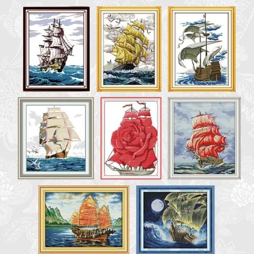 Sailboat Series Cross Stitch Kits Handwork Beginner Embroidery Aida Canvas Cross-stitch 11CT 14CT Needlework Home Decoration