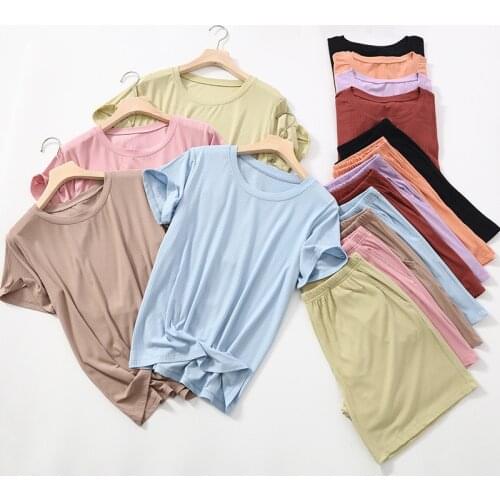 Summer Modal Pajamas Shorts Womens Sleeve Homewear Female Pyjamas Set Home Clothes Lounge Wear Sleepwear Pijama Mujer 8 Color