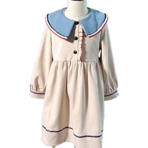 Autumn cute baby girls sailor collar long sleeve preppy style dress cotton kids casual loose dresse