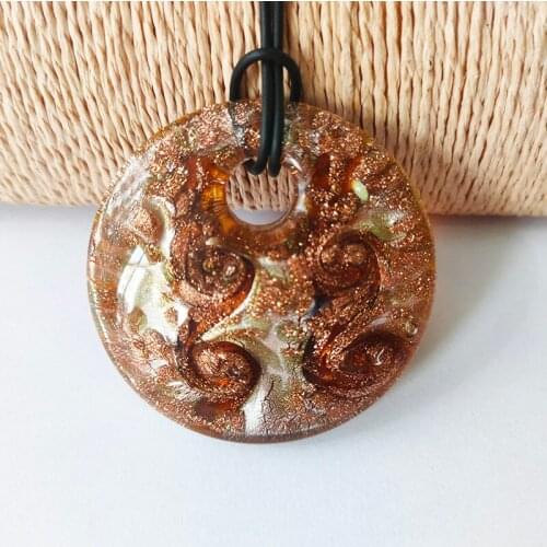 3PCS Chinese Wind Brown Retro Swirl Pattern Sands Murano Lampwork Glass Pendant Necklace For Women Jewelry Gift Sweater Chain