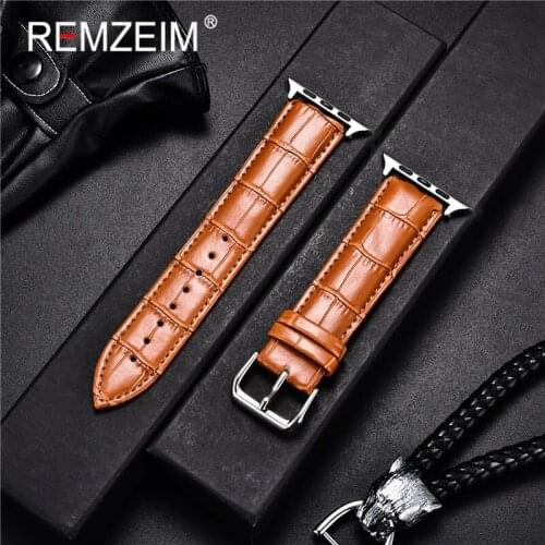 REMZEIM Genuine Leather Band For Apple Watch 6/5/4/3/2 38mm 40mm Watchband Wrist Belt Replacement Strap For iWatch 6 5 42mm 44mm