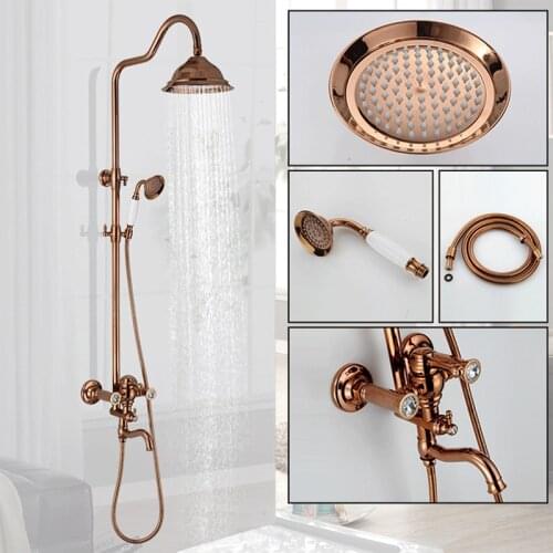 Luxury Rose Gold Shower Faucet Set Rainfall Bathtub Tap With Bathroom Rain Shower Bath Faucet Wall Mounted Mixer Crane