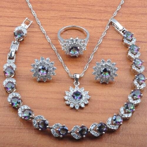 Christmas Gift 925 Silver Jewelry Set Zirconia For Women Russian Style Wedding Earrings Necklace Pendant Rings Bracelet JS0468