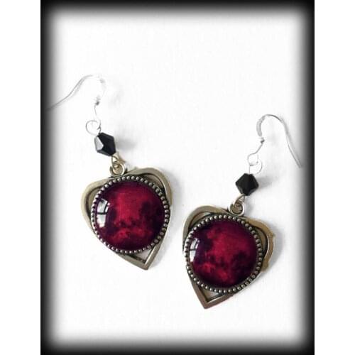 Blood Moon Choker Earrings,Gothic Jewelry,Ouija Planchette Earrings, Solar System,Lunar Jewelry,Wiccan Witch Pagan Jewelry Gift