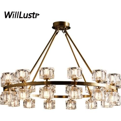 Modern Copper Pendant Light Luxury Crystal Suspension Lamp Hotel Restaurant Hall Living Dinning Bedroom LED G4 Hanging Lighting