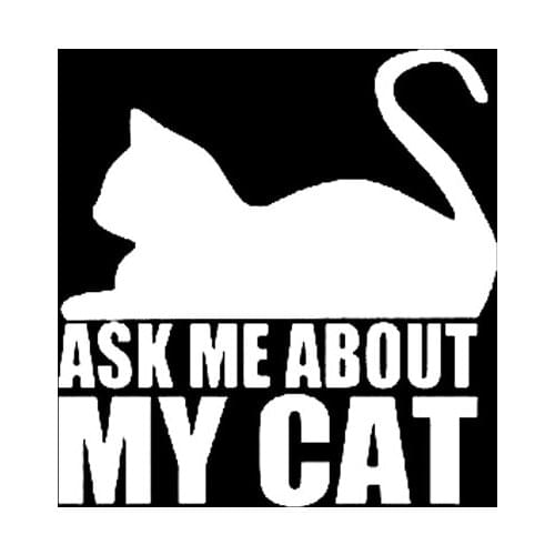 ASK ME ABOUT MY CAT Car Sticker Vinyl Funny Decal Black Silver Cat Stickers 12.7CM*13.1CM