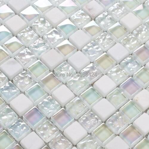 Shining white color crysta glass mosaic tiles square for fireplace kitchen backsplash tile bathroom shower tile home improvement