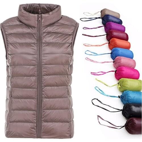 Ultra Light Slim Down Coat Women Windproof Padded Waistcoat Sleeveless Portable Duck Down Vest Winter Stand Collar Thin Jacket
